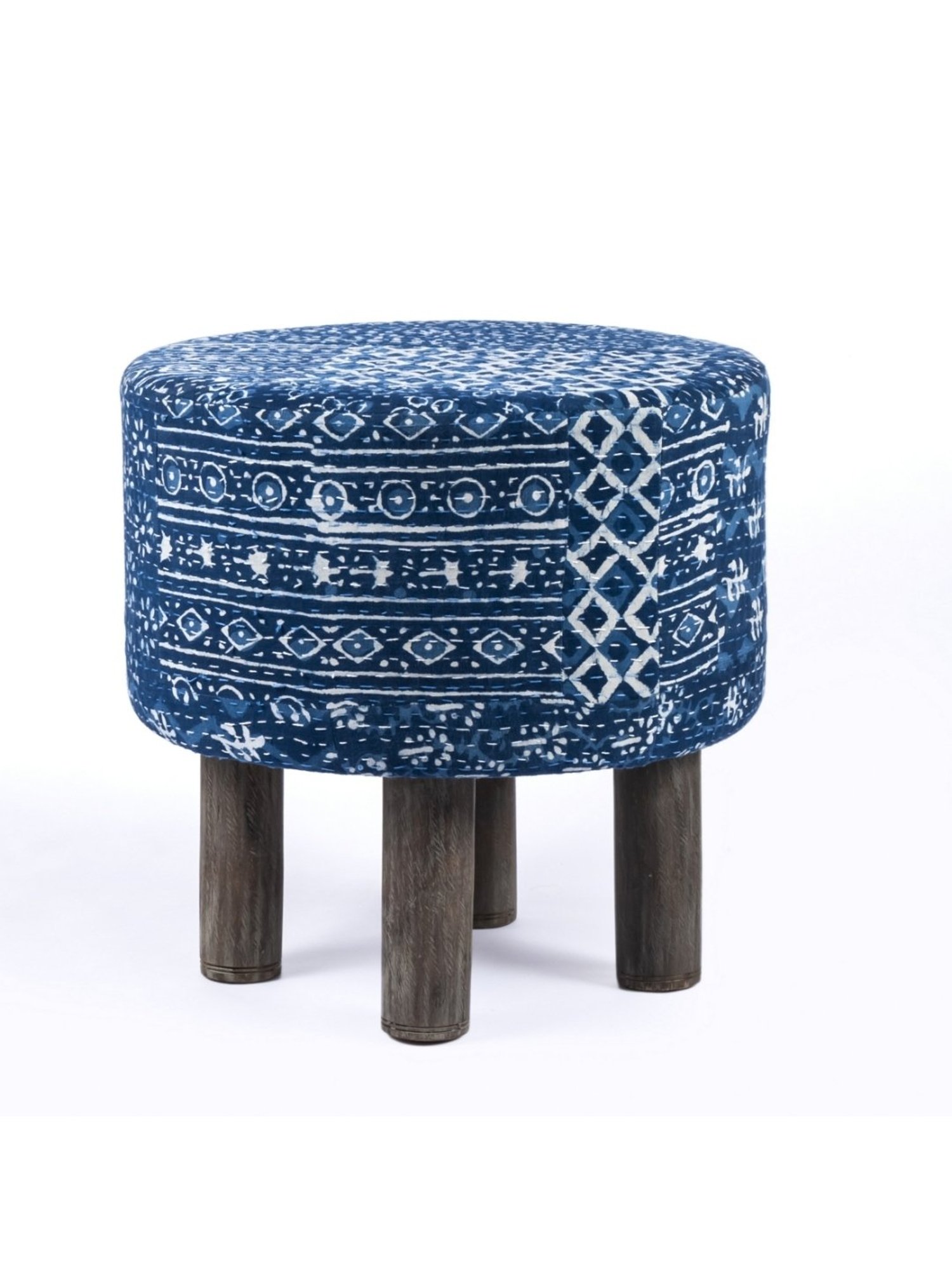 Ikiriya Morgan Printed Blue Wood Ottoman
