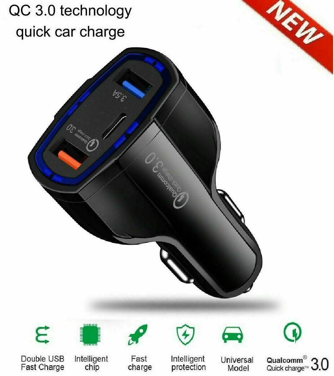3-Port USB Car Charger Adapter QC 3.0 Fast Charging For iPhone   LG