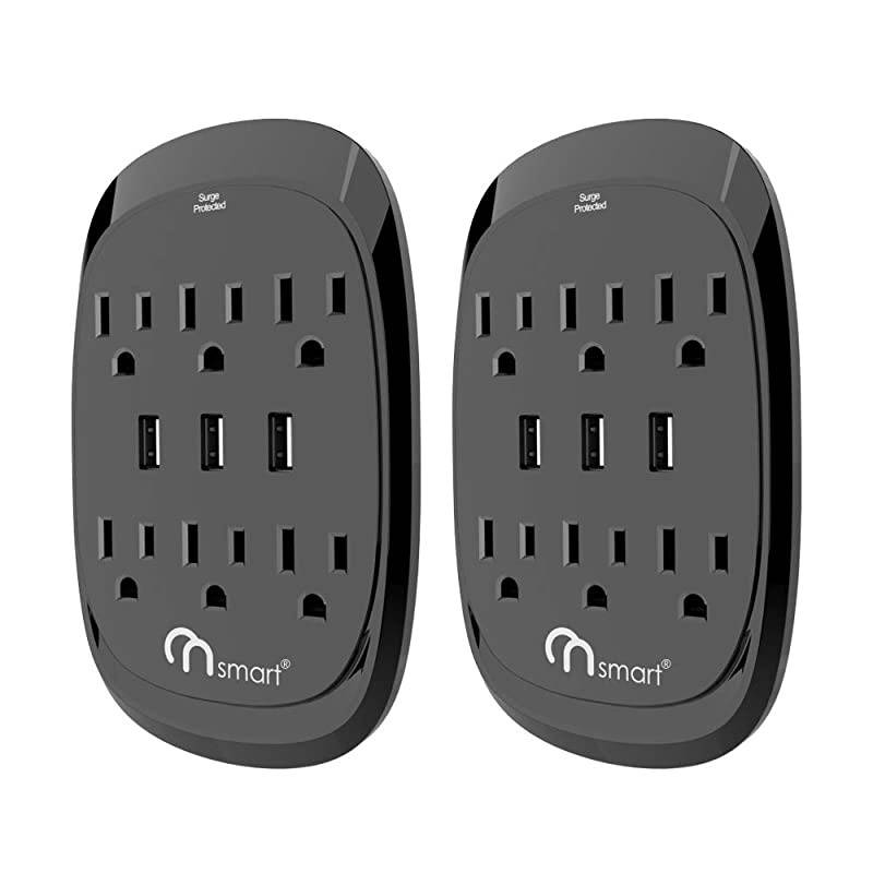 ON USB Wall Tap Surge Protector with 6 outlets 3 USB, 3.4A Output, Portable Wall-Mount Socket, 300J Surge Protection &  Charging for Home- Office- Kitchen- Travel (2 Pack)