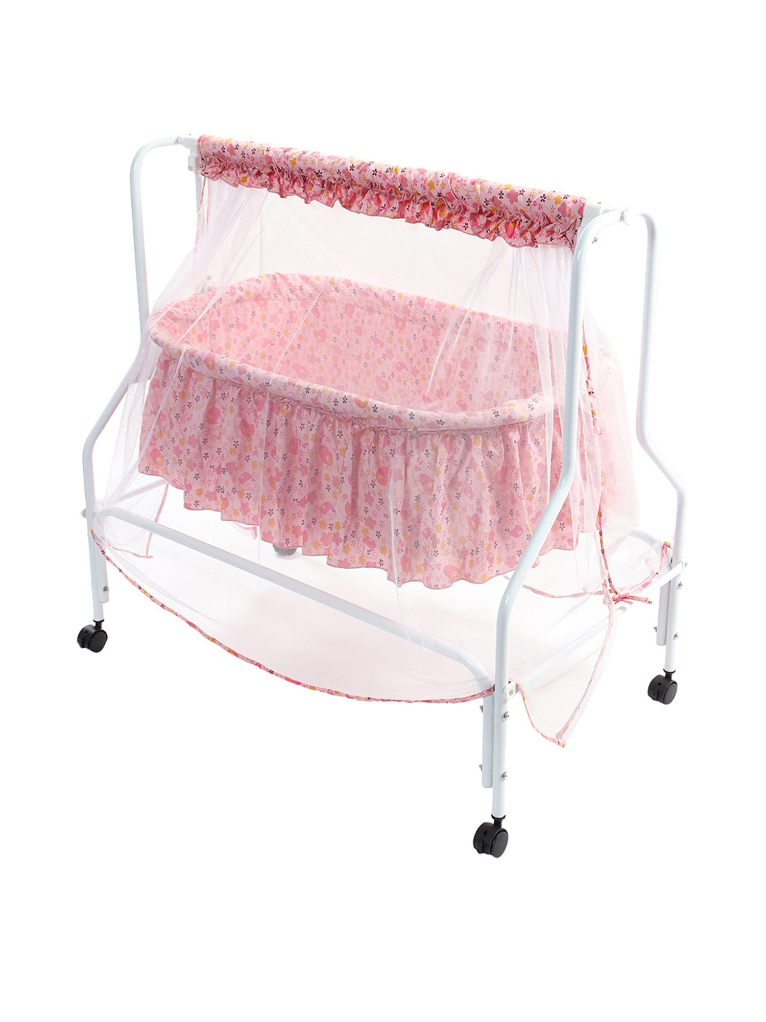 Kiddery Pink Baby Cradle with Mosquito Protection Net (Age 0-8 Months)