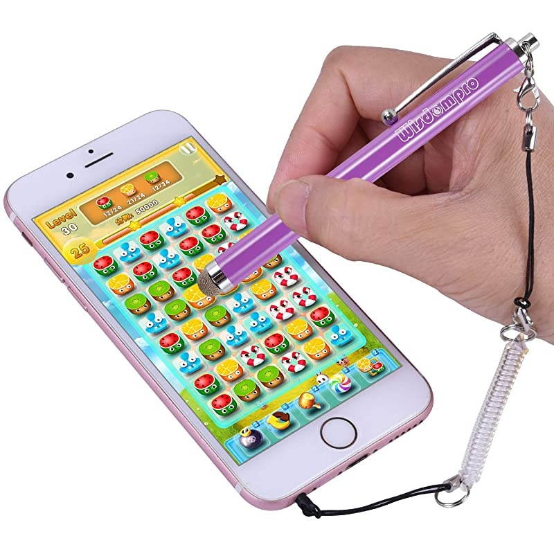 Stylus 48 Inch Universal Microfiber Mesh Tip Styli with 2pcs Replacement Tips and Tether for Capacitive Touch Screen iPad Tablet iPhone Samsung Galaxy Note Tab and More Purple