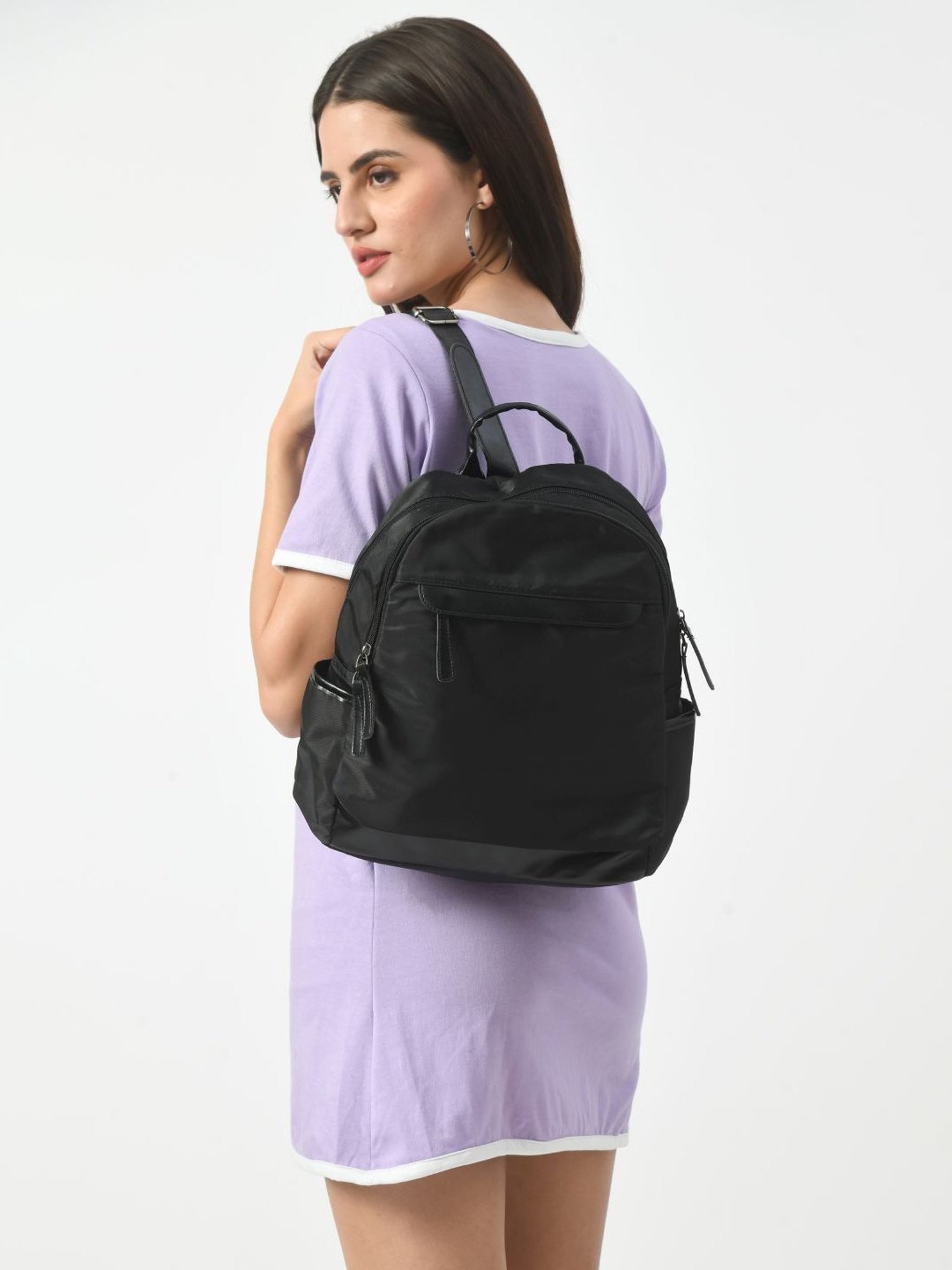 Angeline Black Polyester Medium Backpack
