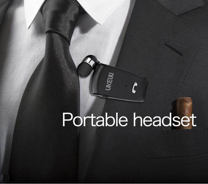 Retractable Wireless Bluetooth Earbud Headset with Built-in Microphone - White