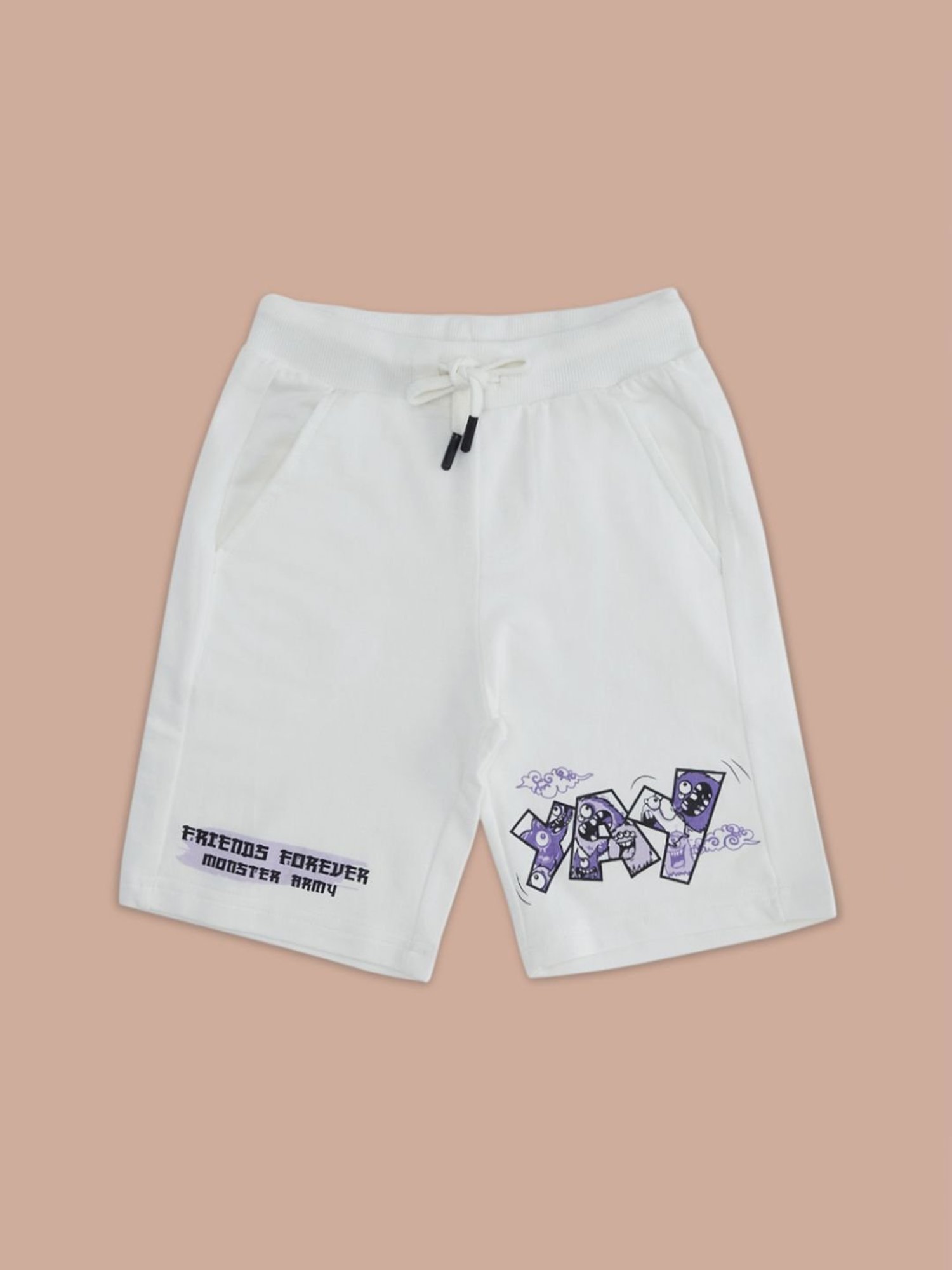 Pantaloons Junior Off-White Cotton Printed Shorts