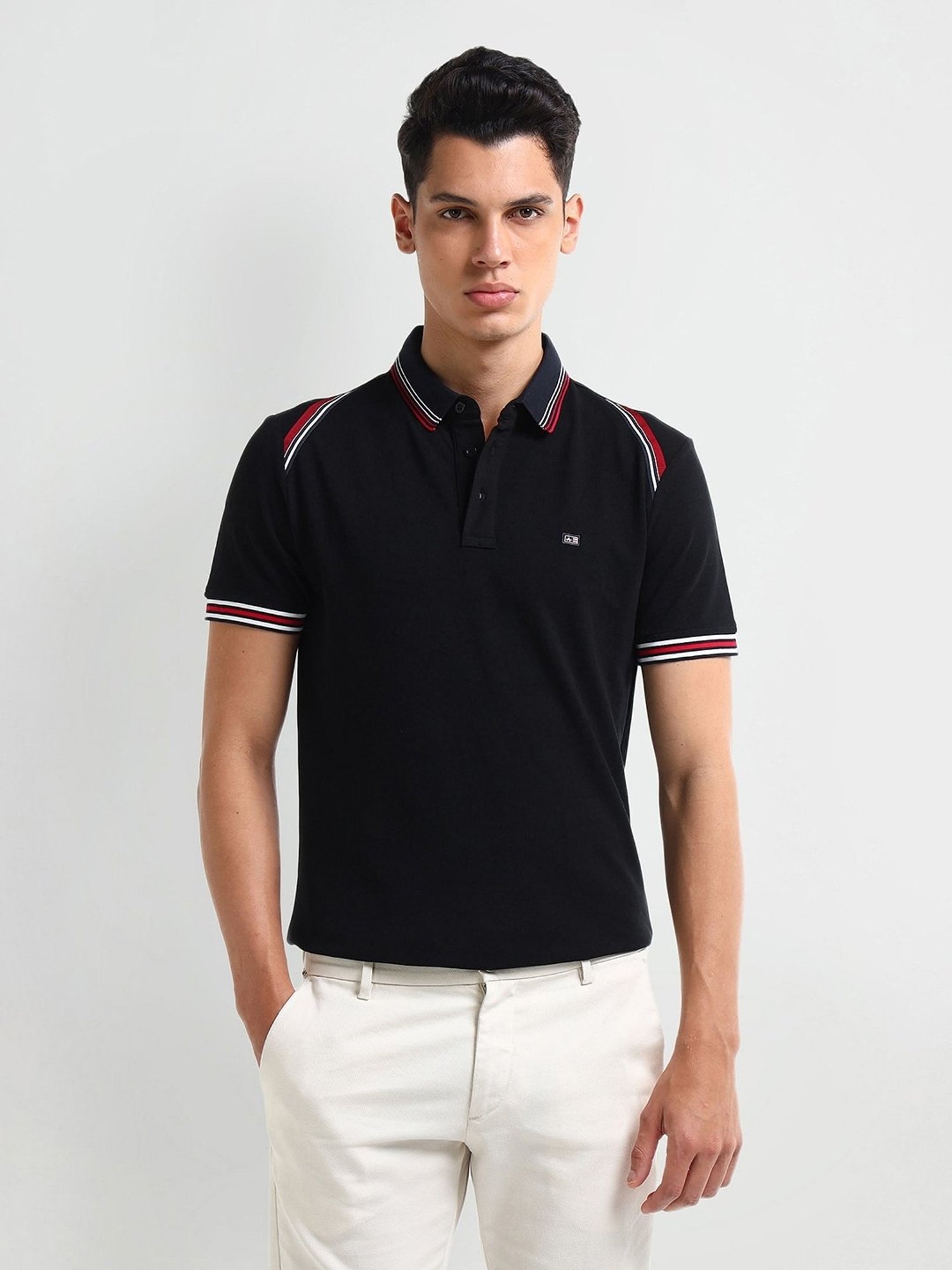 Arrow Black Cotton Regular fit Solid Polo T-Shirt