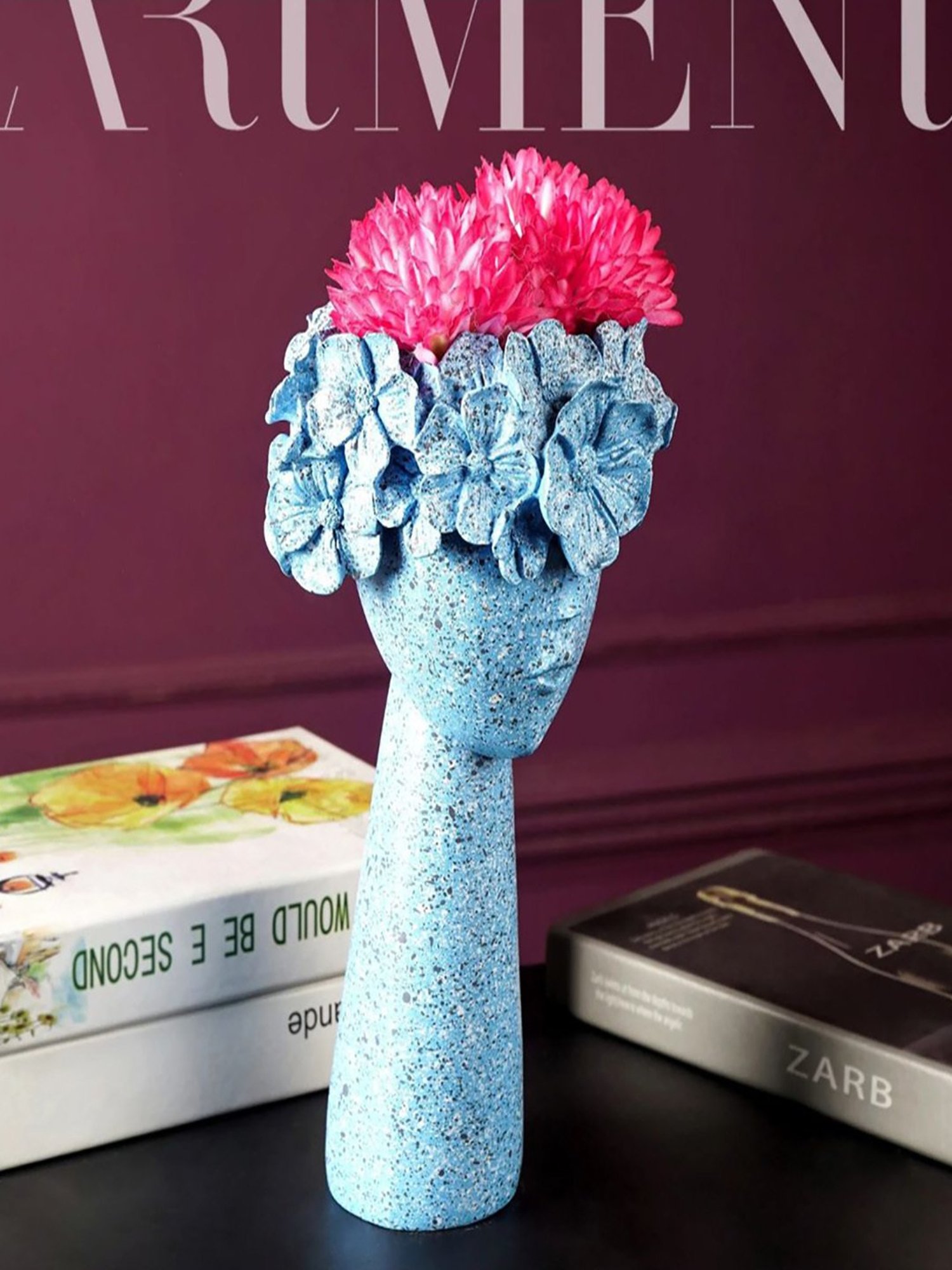 The Artment Blue Resin Surreal Faces Table Planter