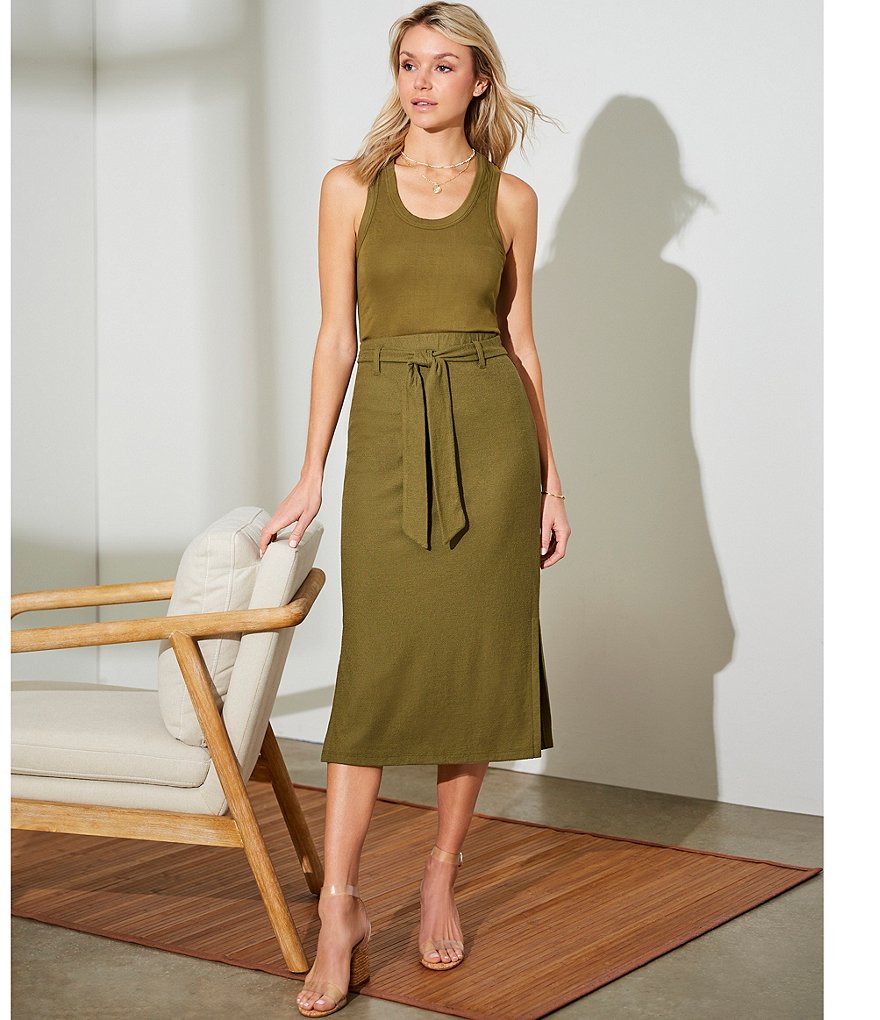 Every Tie Waist Knit Midi Wrap Skirt