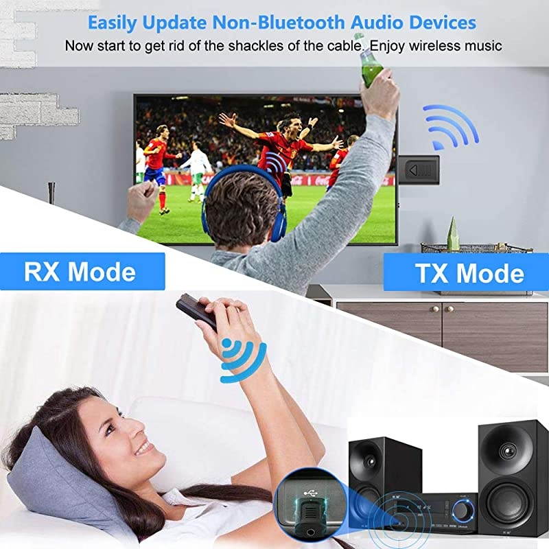 Bluetooth Receiver Transmitter  4in1 Mini USB Bluetooth 50 Audio Transmitter amp Wireless Bluetooth 35mm Aux Adapter Receiver for CarHome Stereo Headphones Speakers TV PC Projector CD Black