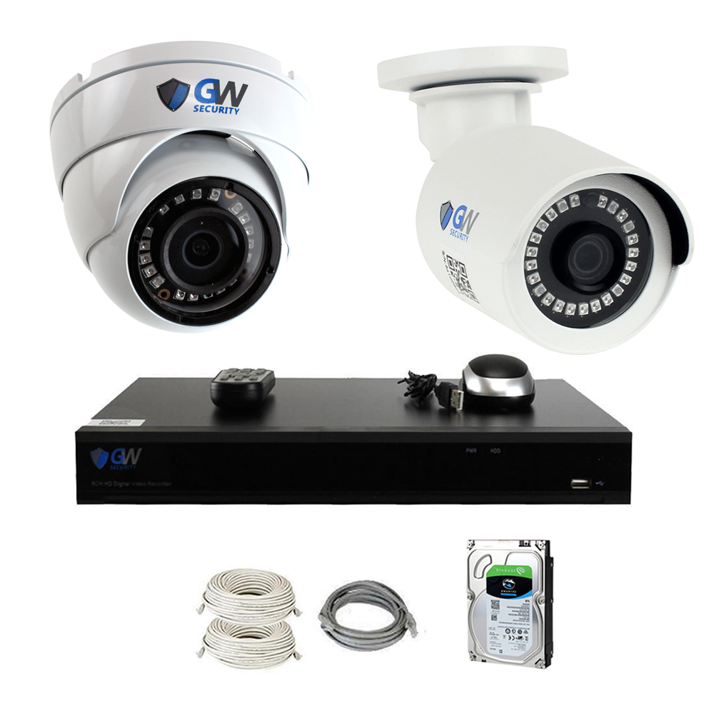 GW 8 Channel 4K NVR H.265 HEVC 5 Megapixel PoE IP Camera System, 6 x 1920P HD IP66 Rated Weather Proof, 3.6mm Wide Angle Camera, Night Vision Compact Size, Free App Access