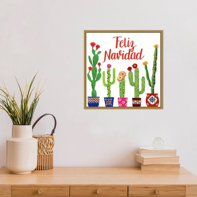 16" x 16" Navidad Tropical I Christmas Cactus by Grace Popp Framed Canvas Wall Art - Amanti Art