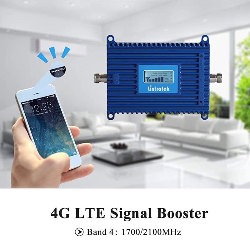 AT&T T-Mobile Verizon AWS 1700/2100MHZ Band 4 Mobile Amplifier Repeater LCD Display 3G 4G LTE Cell Phone Signal Booster Kit for Home and Office