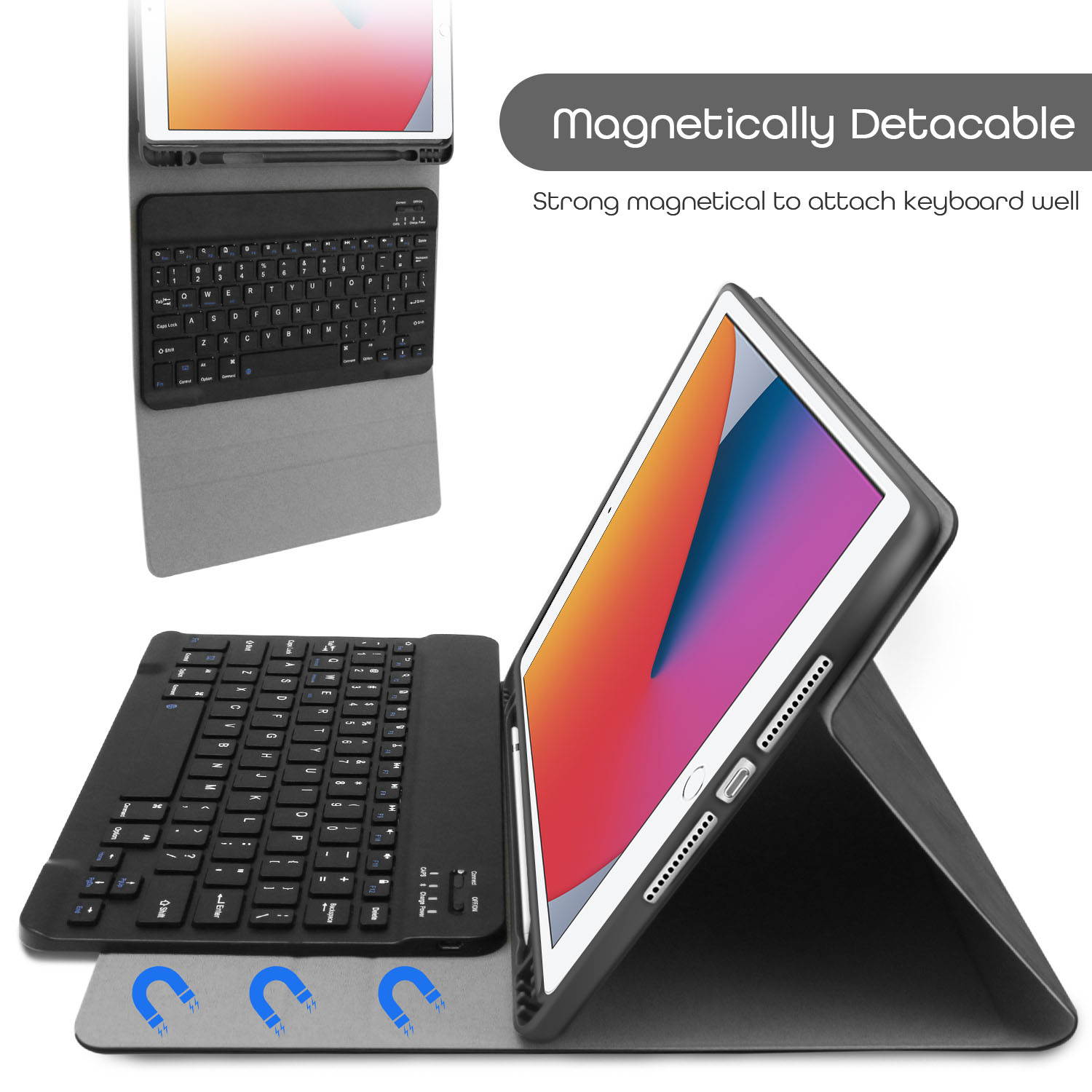 Donwell For Apple iPad 7th Gen/8th Gen 10.2 inch 2019/2020 Full-Body Protective Stand Tablet Leather Stand Case For Apple iPad 10.2" 2019, For Apple iPad 10.2" 2020 with Wireless Bluetooth Keyboard