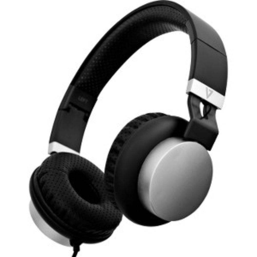 V7 Lightweight On-Ear Headphones - Black/Silver - Stereo - Black, Silver - Mini-phone - Wired - On-ear, Over-the-head - Binaural - Supra-aural - Noise Canceling
