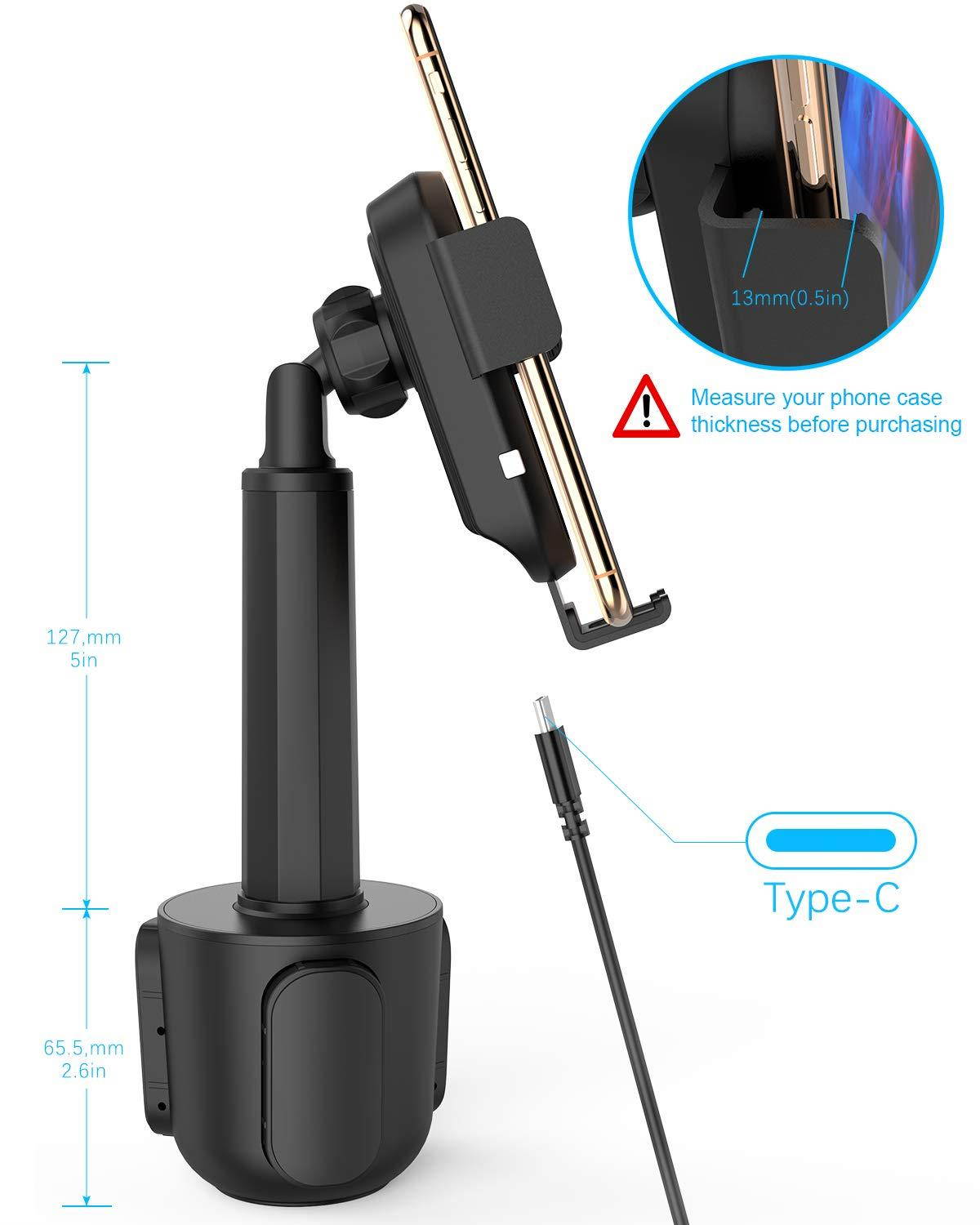 Wireless Car Charger, Squish 2-in-1 Universal Cell Phone Holder Cup Holder Phone Mount Car Air Vent Holder for iPhone, Samsung, Moto, Huawei, Nokia, LG, Smartphones (7.6 inches)