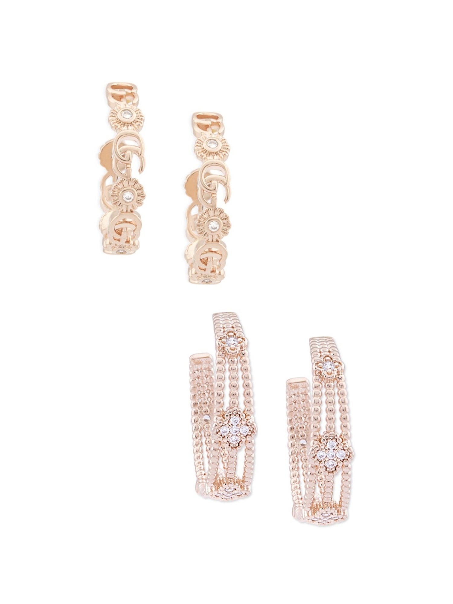Zaveri Pearls Set of 2 Rose Gold Cubic Zirconia Contemporary Semi Hoop Earrings - ZPFK13362