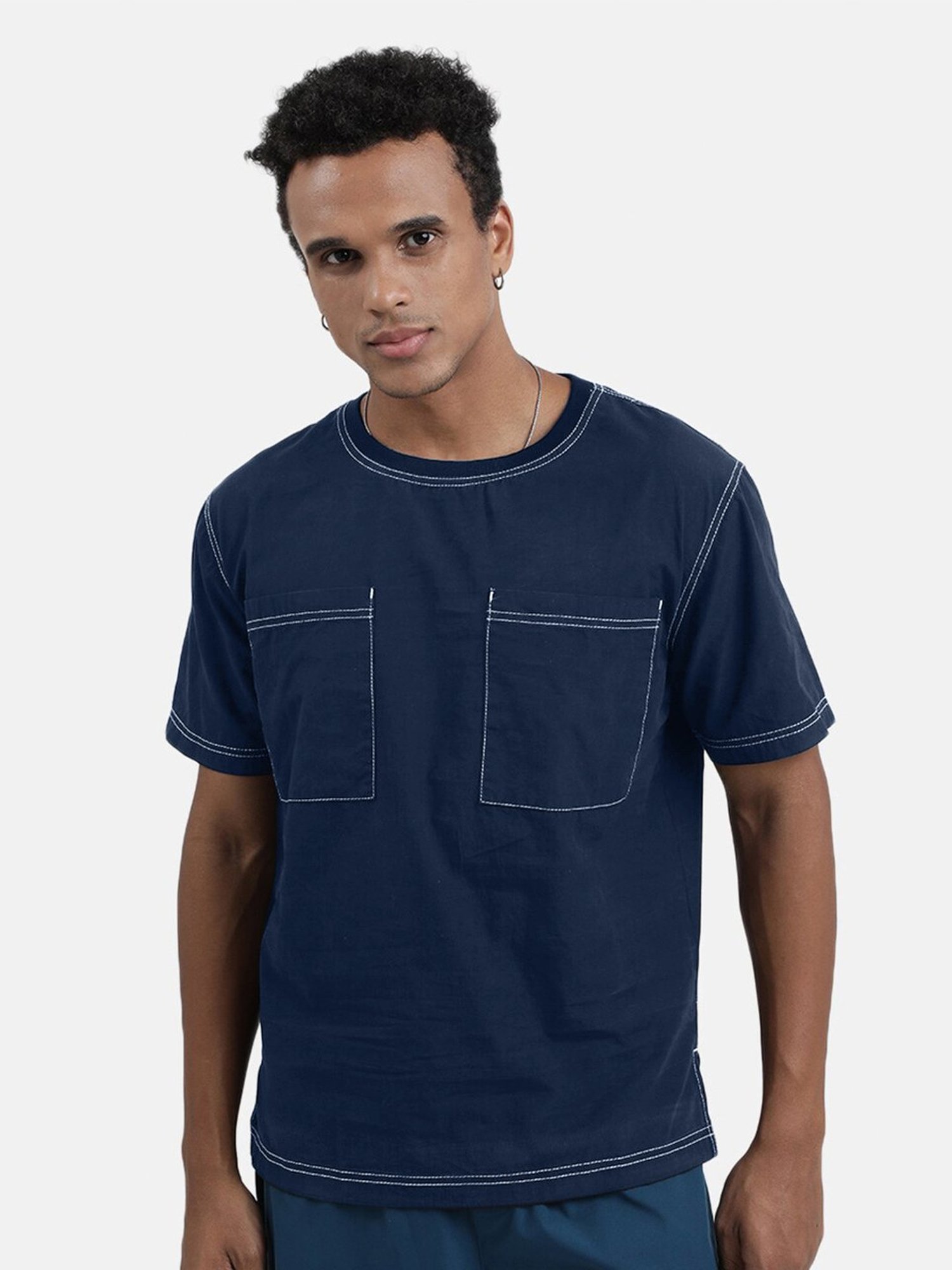 Bene Kleed Blue Relaxed Fit Cotton Crew T-Shirt
