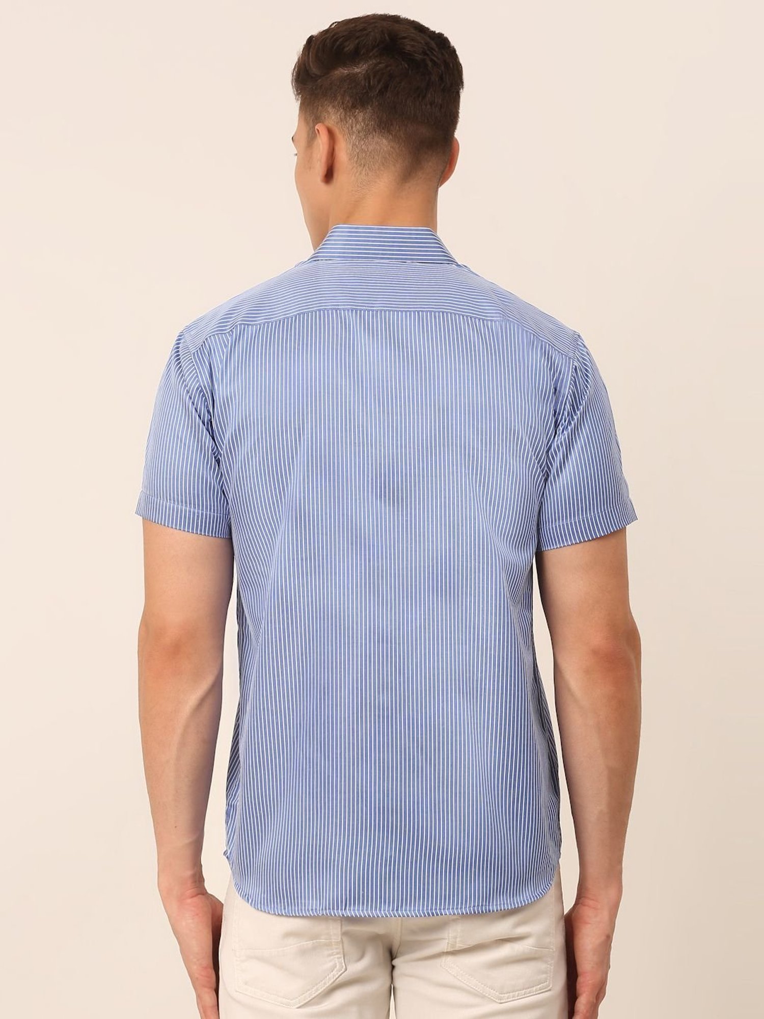 Jainish Blue Regular Fit Striped Shirt