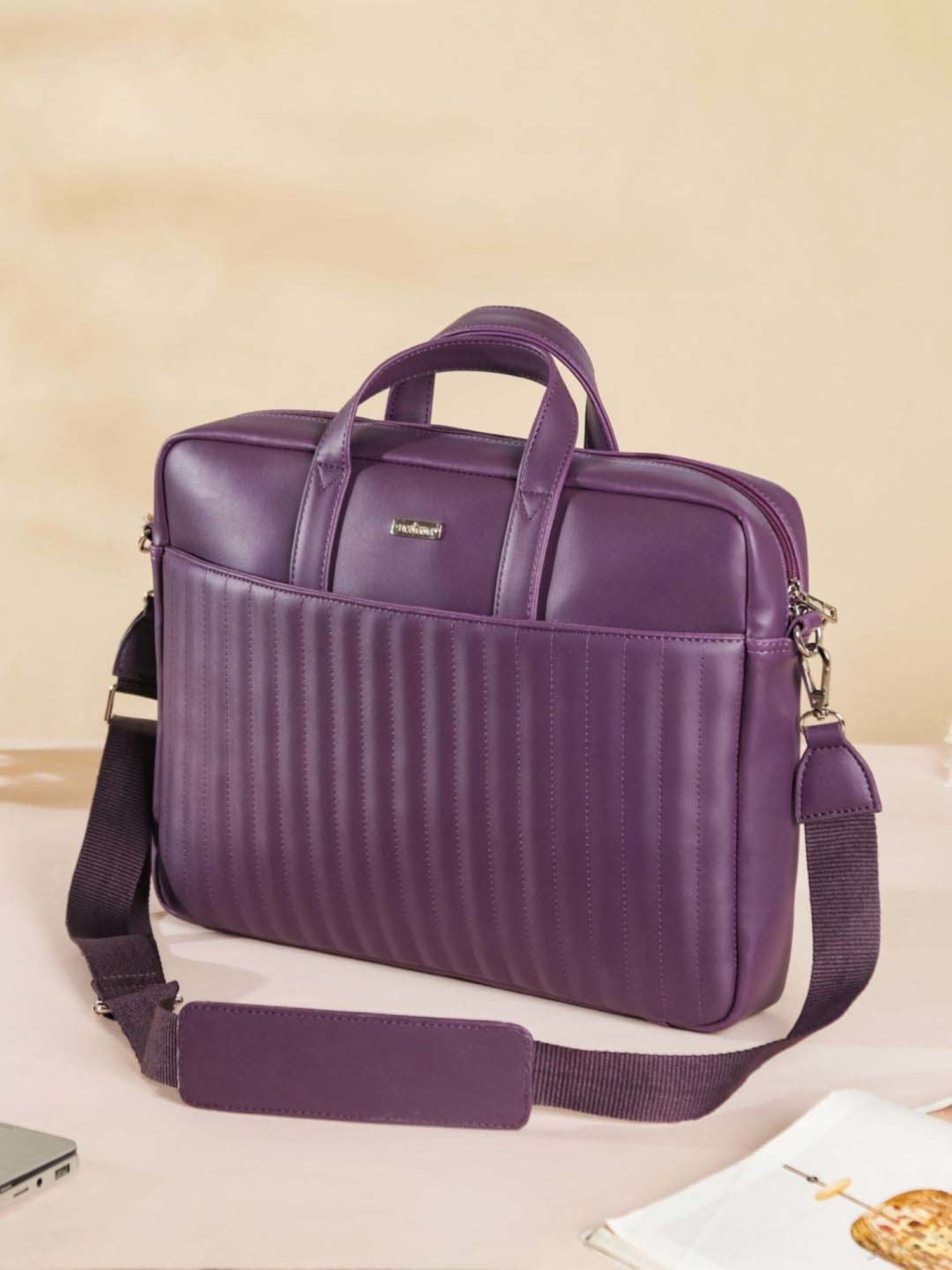 Nestasia Vegan Leather 15.6-inch Purple Color Laptop Bag for Men and Women