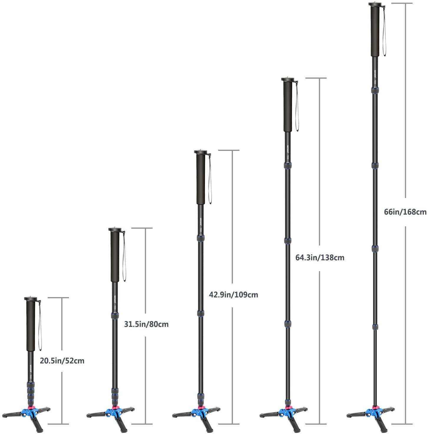 Extendable Camera Monopod with Removable Foldable Tripod Support Base:Aluminum Alloy20-66 inches/52-168 centimeters for Canon Nikon Sony DSLR CamerasPayload up to 11 pounds/5 kilograms