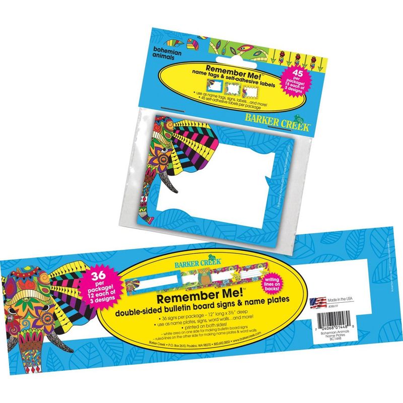 Barker Creek 81pc Bohemian Animals Nametag and Name Plate Set