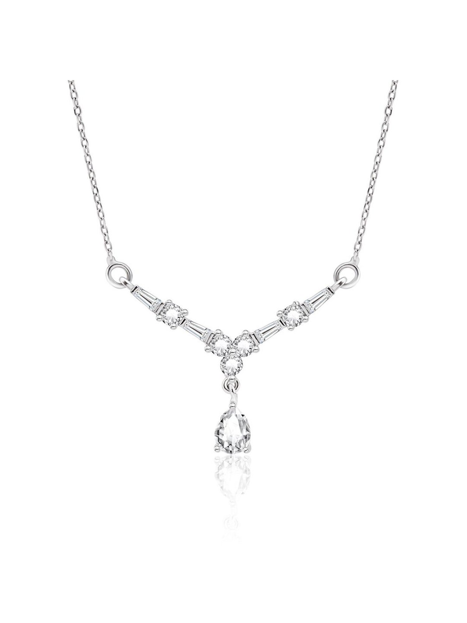 March by FableStreet 92.5 Sterling Silver Baguette Zircon Studded Necklace