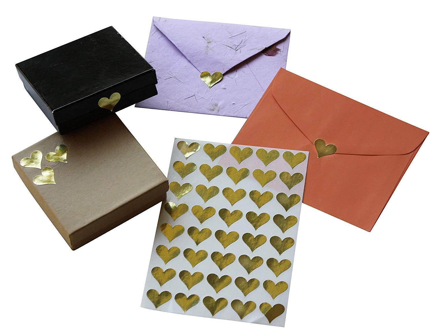 Gold Heart Metallic Sticker Envelope Seals - Gold Color coding labels Permanent adhesive - 200 pack