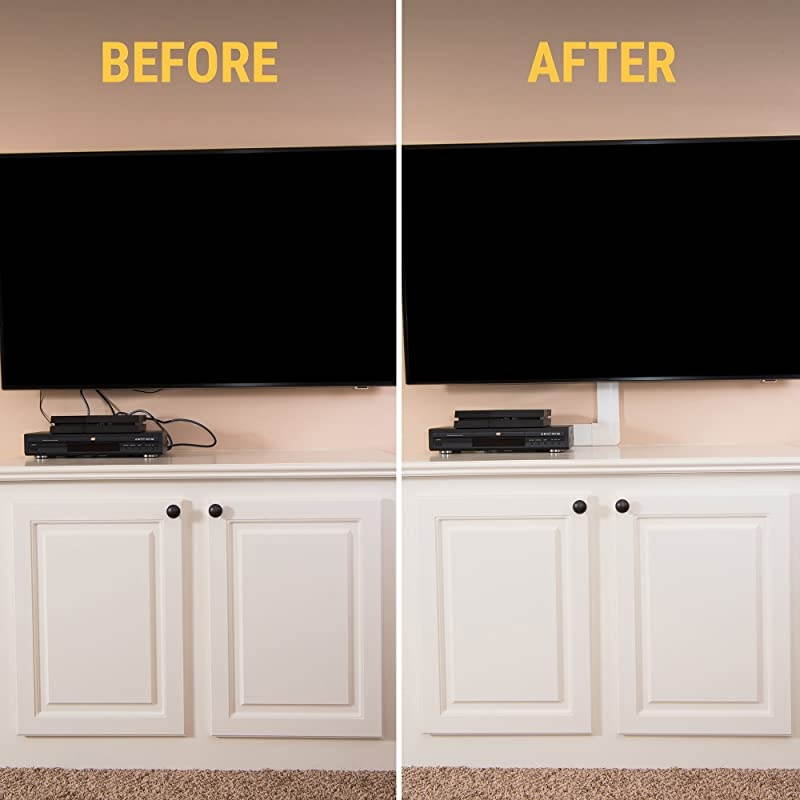 Cord TV Cable Concealer II Cord Cover Raceway Kit 5 Channels Management System to Hide Cables Cords or Wires Organize Cables to Wall Mounted Flat Screen TVs