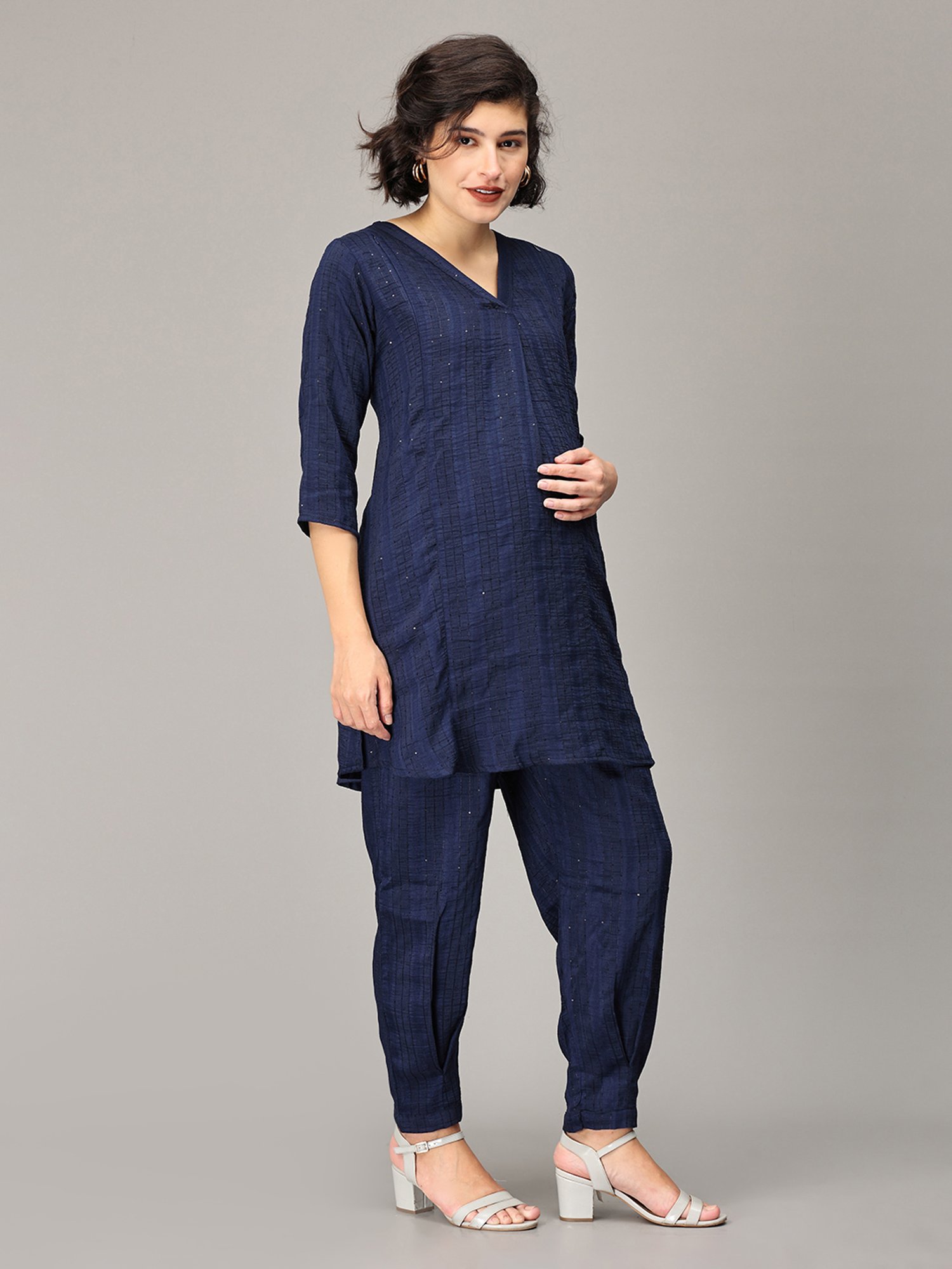 The Mom Store Navy Embellished Maternity Kurta Pant Set