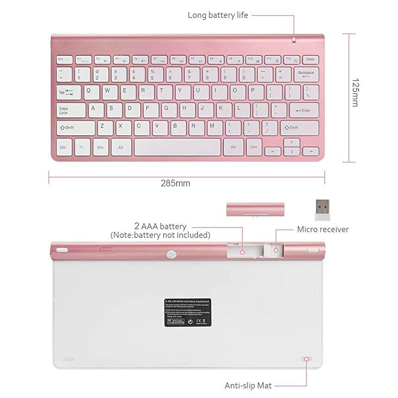 Mini USB Wireless Keyboard Small Computer Wireless Keyboards Slim Compact for Mac MacBook Pro External Keyboard for Laptop Tablet by  Rose Gold