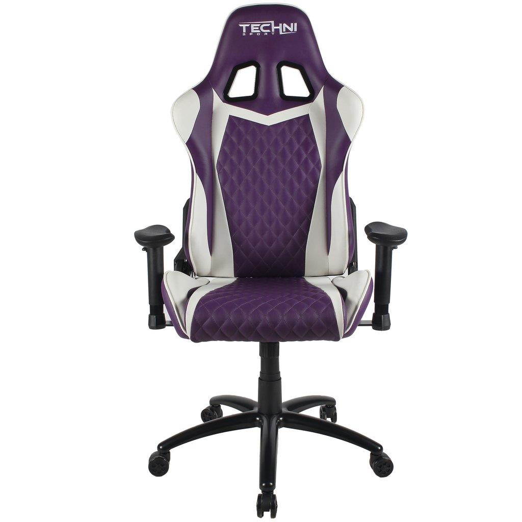 Gaming Chair - Techni Sport TS-5200 PURPLE w/ WHITE Accents - Ergonomic High Back Racer Style PC / Console Video Gaming / Study