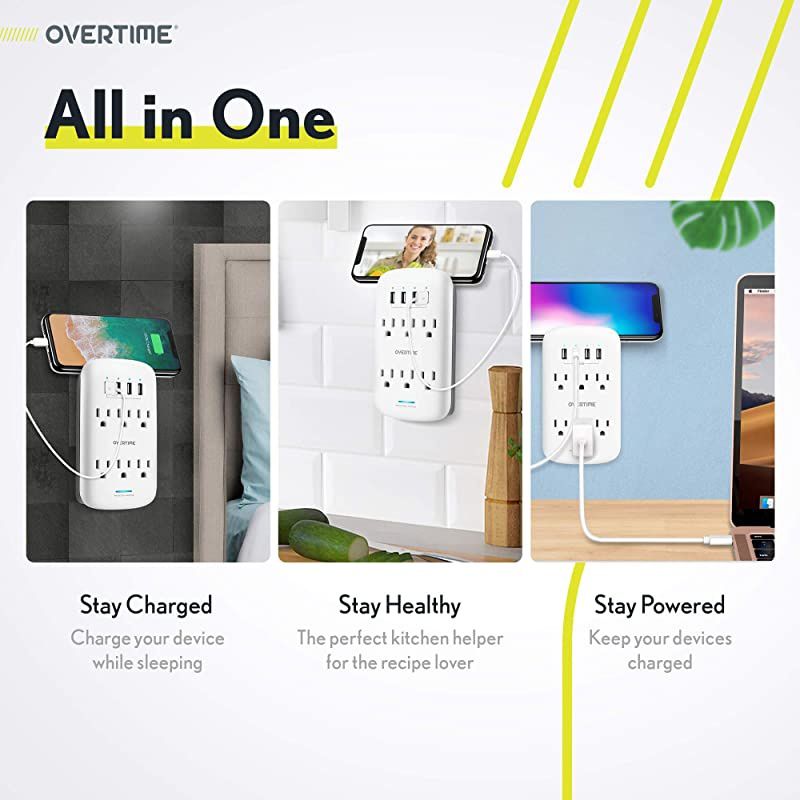 Wall Charger 4Pack Socket Shelf Overtime Surge Protector 6 Outlet Extender with 4 Ports Charging Station Compatible iPhone 11 Pro MaxXsXS MaxXRX876Plus Samsung ETL Certified