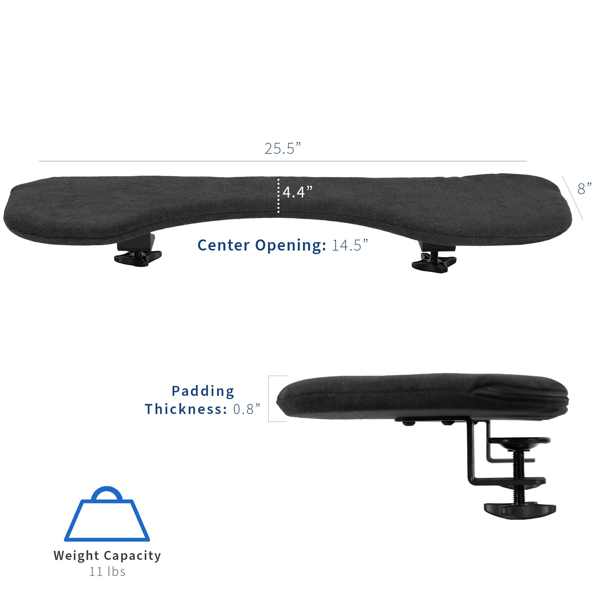 VIVO Black Universal Clamp-on Forearm Support Pad, Arm and Wrist Rest Cushion for Home and Office Desk (MOUNT-MS03C)