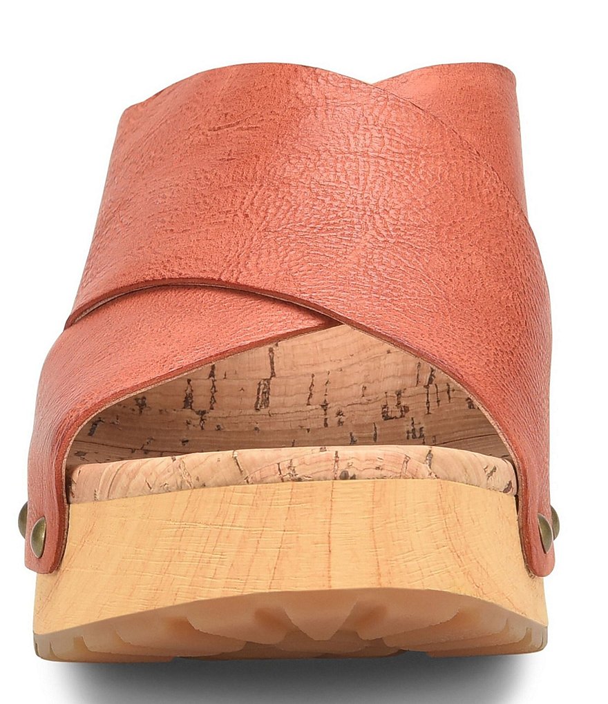 Kork-Ease Tatum Leather Wood Heel Platform Slide Sandals