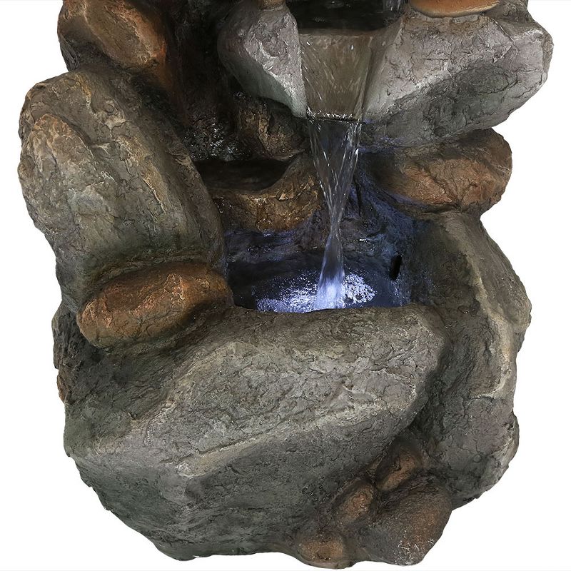 34"H Polystone Rock Falls Outdoor Fountain with LED Lights - Sunnydaze Decor
