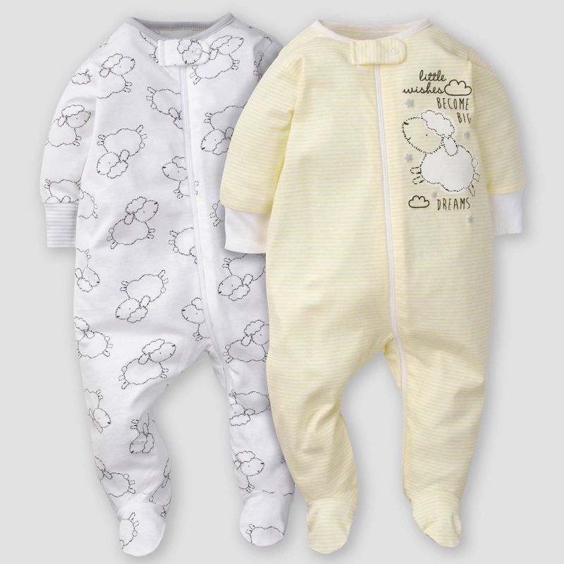 Gerber Baby 5pk Lamb Short Sleeve Onesies and Sleep N' Play - White/Yellow 3-6M