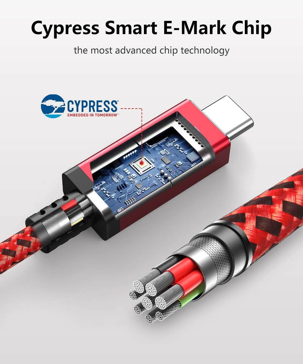 Thunderbolt 3 Cable (USB-C to USB-C)sweguard 40Gbps Data Transfer/ 100W Charging/ 5K@60Hz Compatible for USB 3.1 Gen 1 and 2 MacBook Dell Alienware 17 ChromebookHub and Type-C Devices 3.3ft red