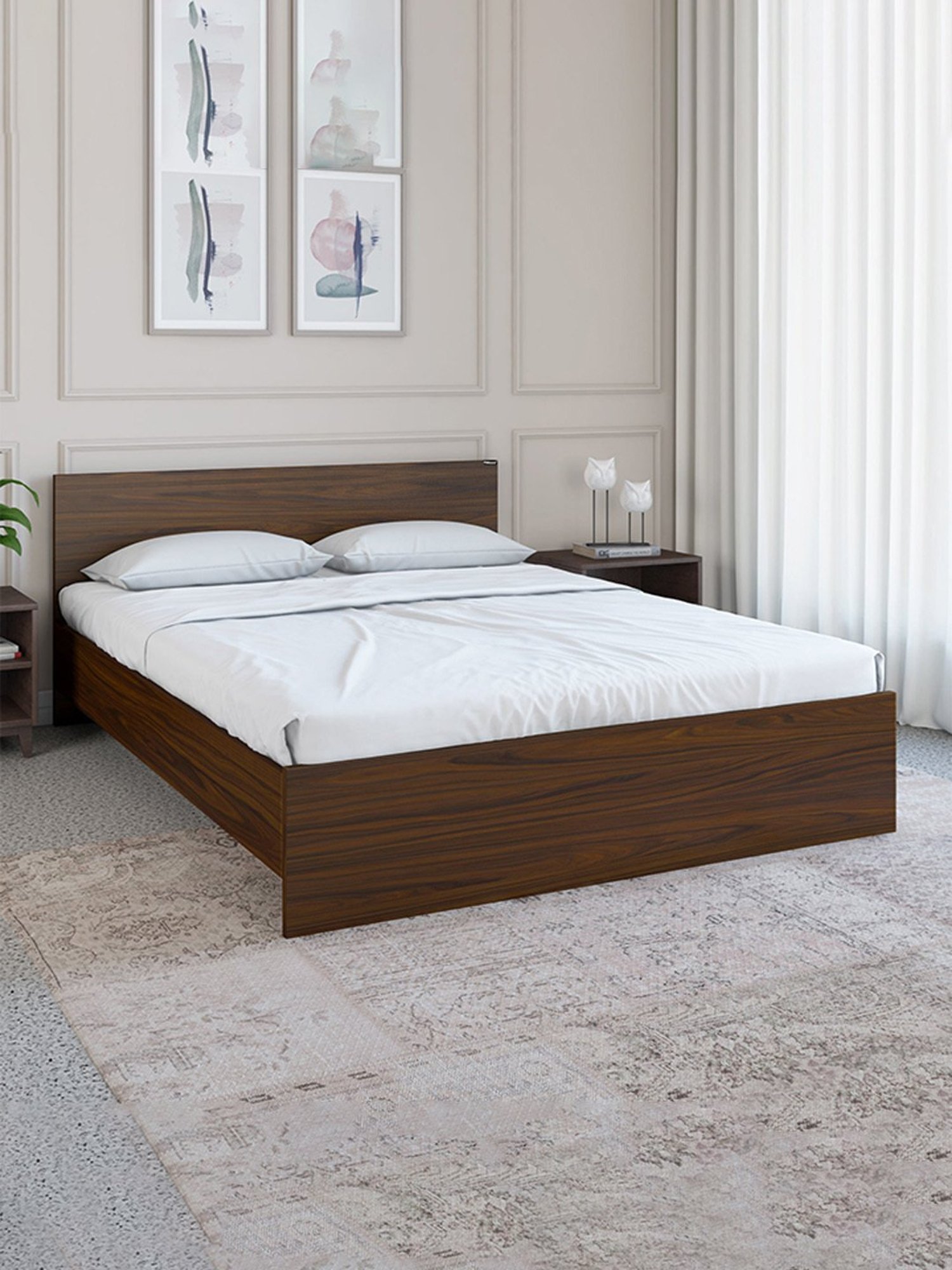 Nilkamal Arthur Walnut Brown Engineered Wood Queen Bed without Storage