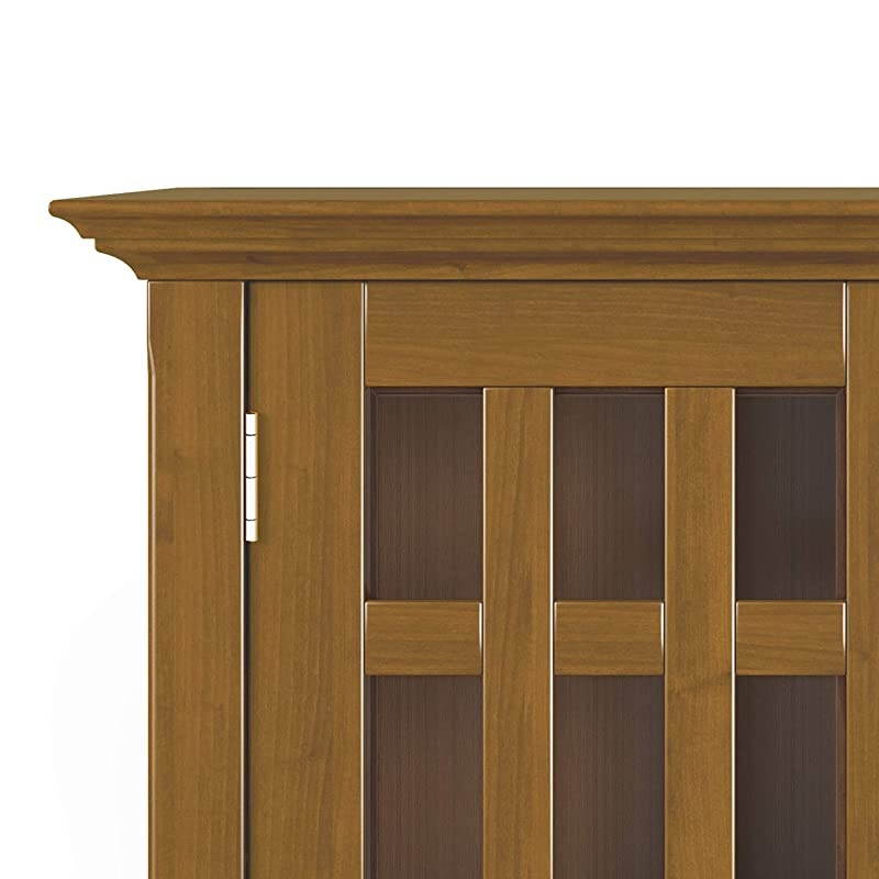 Bedford SOLID WOOD 32 inch Wide Rustic Low Storage Media Cabinet in Light Golden Brown, with 2 Tempered Glass Doors, 2 Adjustable Shelves