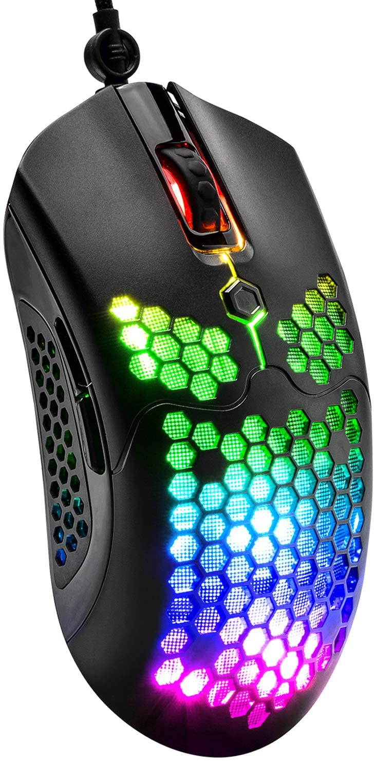 Wired Lightweight Gaming Mouse,26 RGB Backlit Mice with 7 Buttons Programmable Driver,PAW3325 12000DPI Mice,Ultralight Honeycomb Shell Ultraweave Cable Mouse for PC Gamers and Xbox and PS4 Users