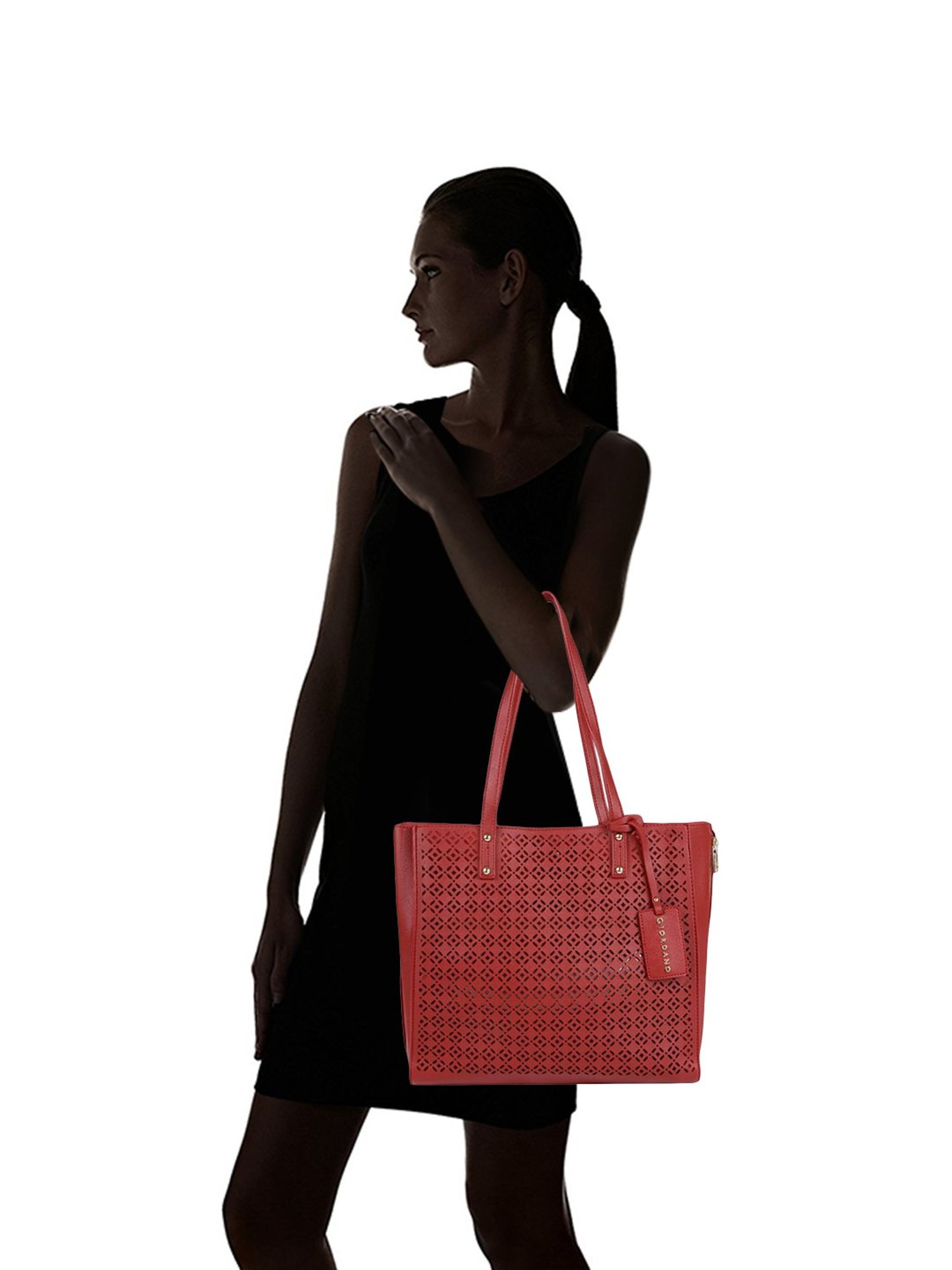 Giordano Red Cut Work Medium Tote Handbag