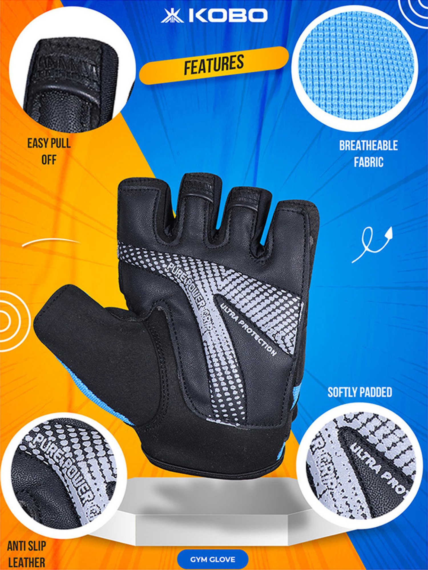 Kobo Weight Lifting Gym Gloves (Blue) Size - XL