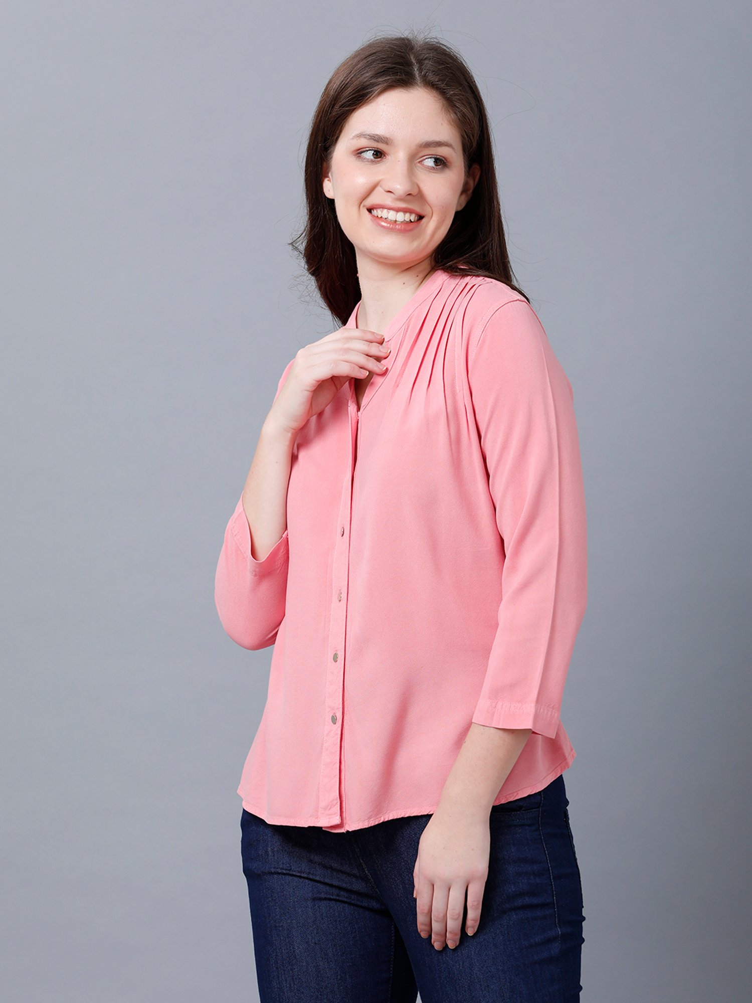 Identiti Pink Viscose Slim Fit Shirt