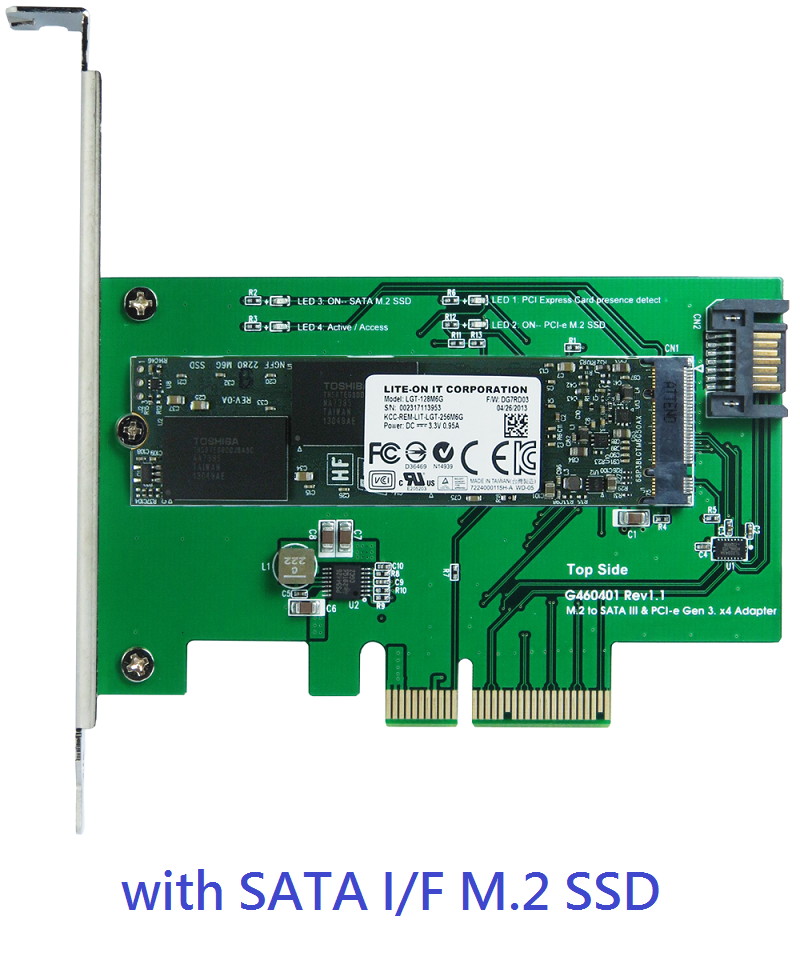 Innocard PCI-e x4 & SATA III to M.2 (M-Key) SSD Adapter with PCI-e Bracket