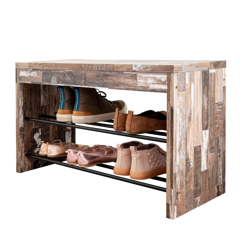 Industrial Shoe Bench with Metal Storage Racks Distressed Wood - Danya B.