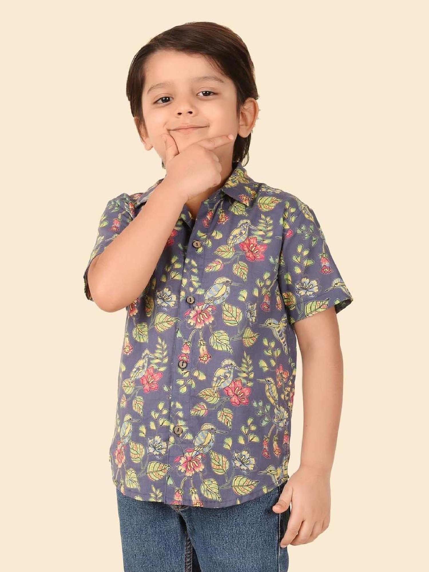 Fabindia Boys Navy Cotton Printed Shirt