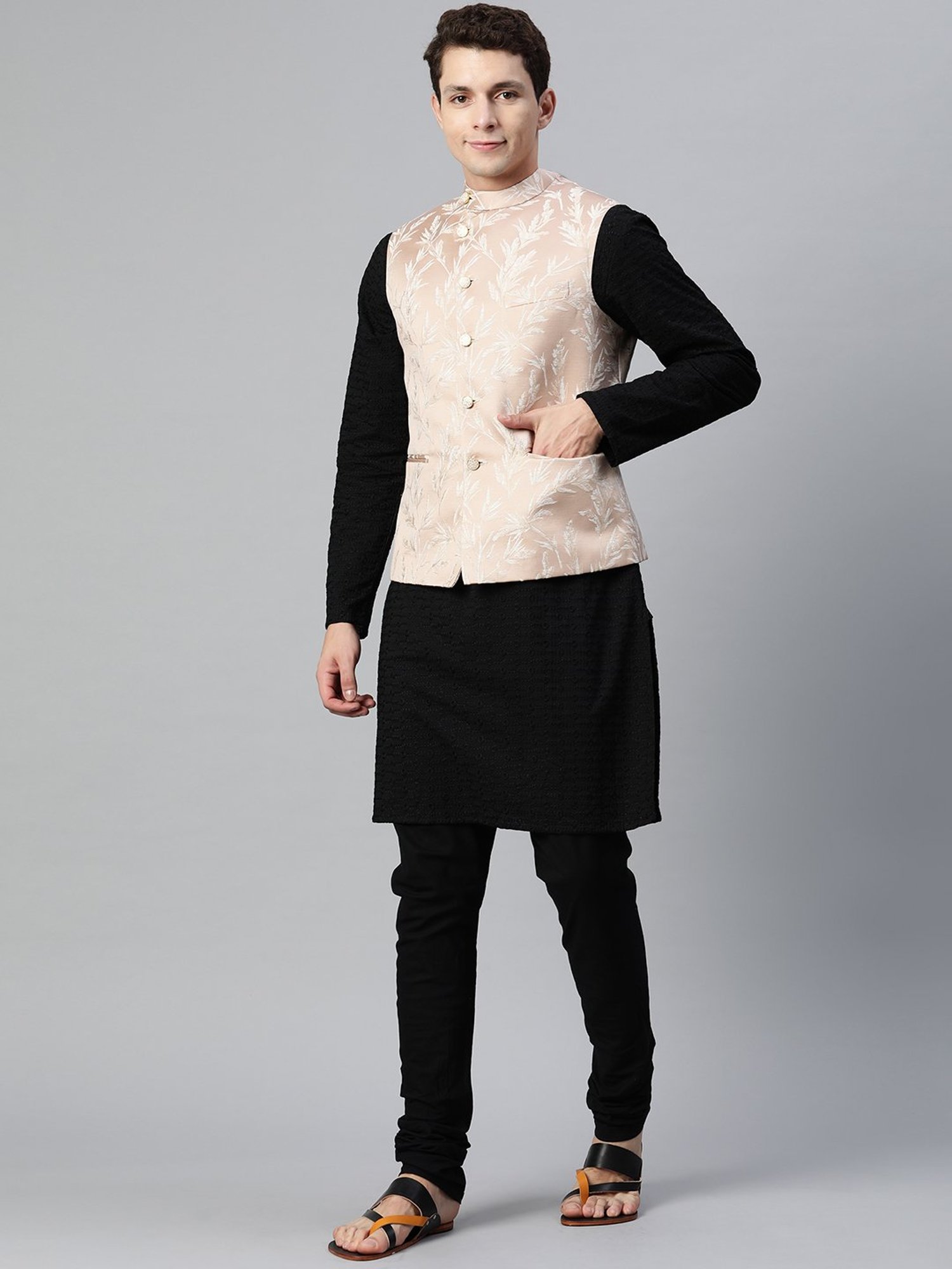 ManQ Peach Slim Fit Nehru Jacket