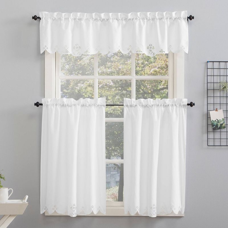 14"x58" Mariela Floral Trim Semi-Sheer Rod Pocket Kitchen Window Valance White - No. 918