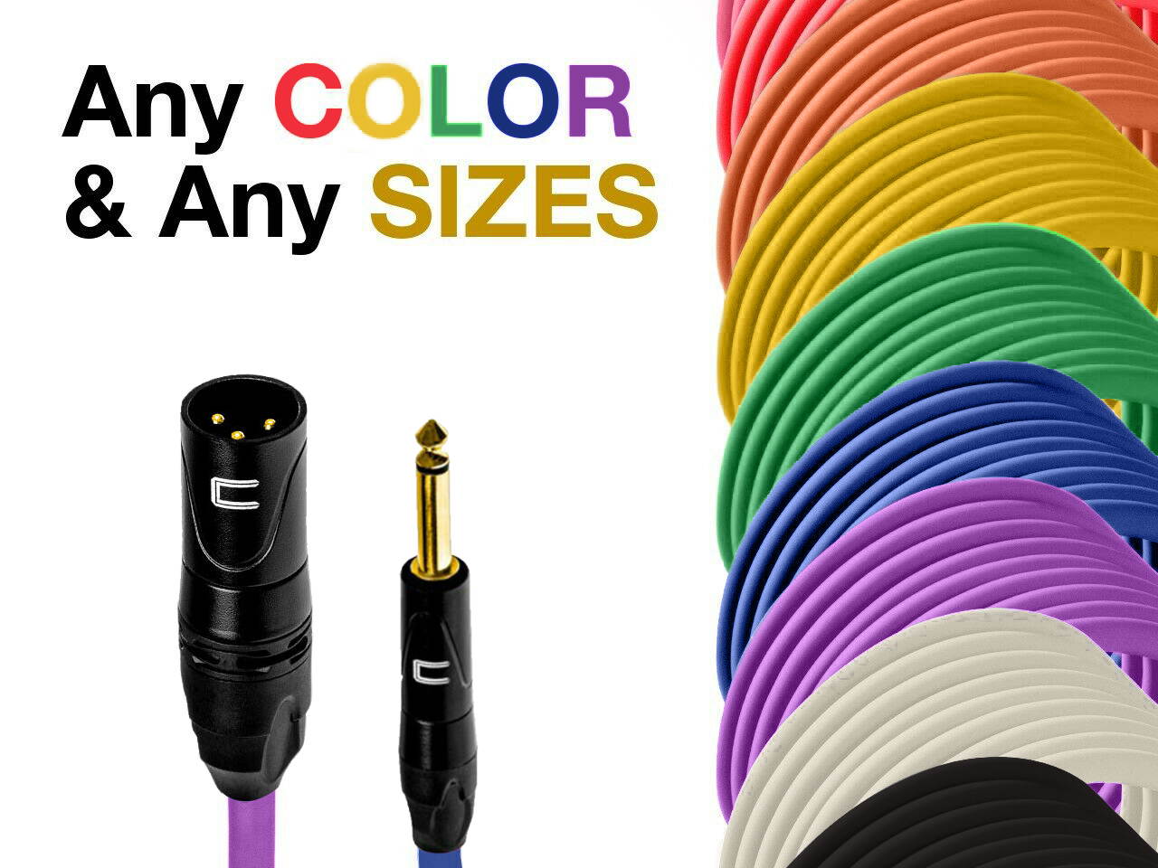 3-Pin XLR Male to 1/4" TS Unbalanced Mono Cable - Custom Length, Color Connector