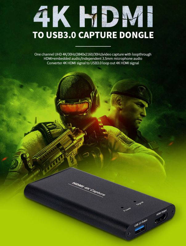 KuWFi HDMI Capture 4K HDMI to USB3.0 HD Video Converters Game PS4 Streaming Capture Card with MIC Input for OBS/Vmix/Wirecast/skype