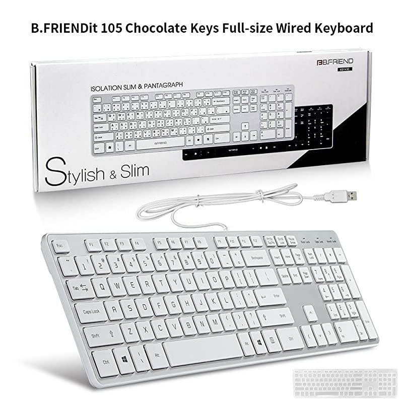 Wired USB Keyboard Comfortable Quiet Chocolate Keys Durable UltraSlim Wired Computer Keyboard For PC Windows 10 8 7 Vista KB1430 Sliver